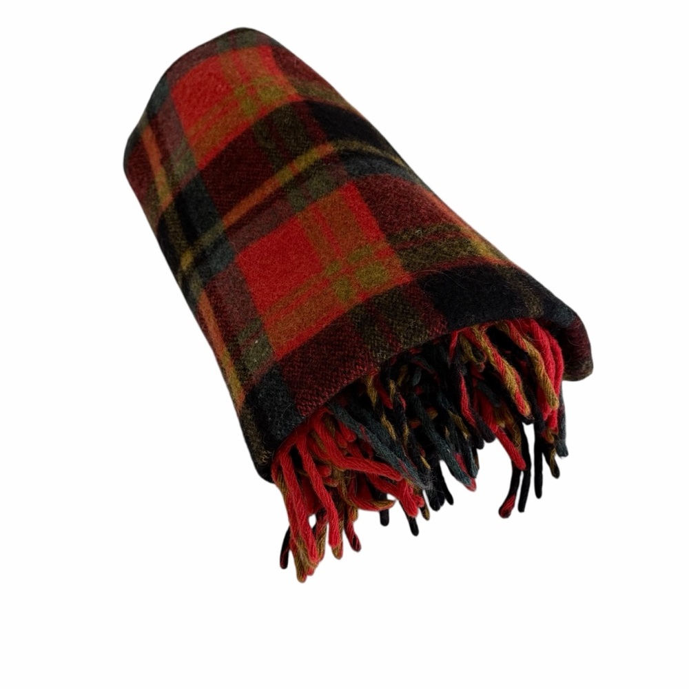VINTAGE Red Green Plaid Wool blend Throw Blanket Made in Canada 60x60 - Picture 6 of 8